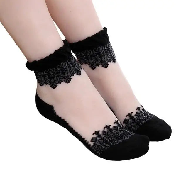 Elegant Lace Band Socks in Clear Fabric and Various Colors - Socks