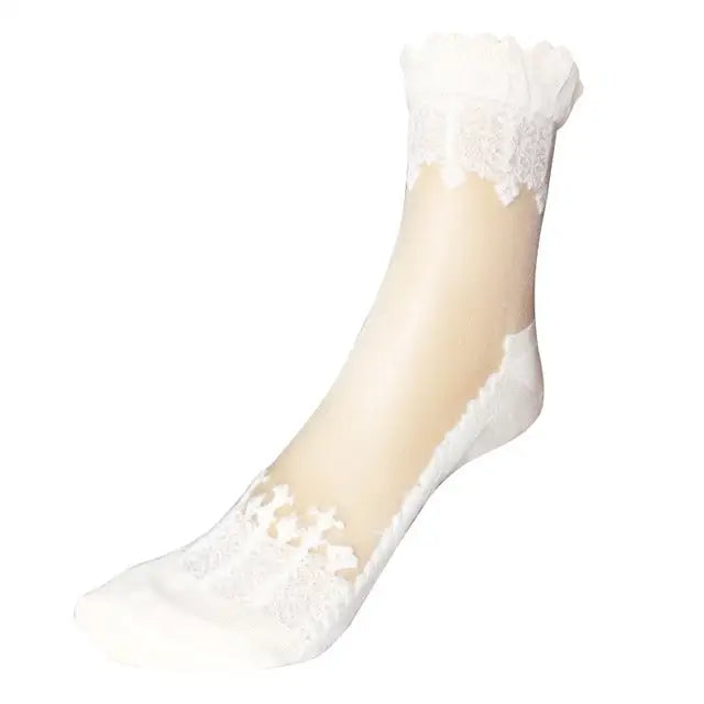 see-through invisible ankle socks clear fabric white lace dainty elegant lolita mori girl larme harajuku japan fashion by Cosparty