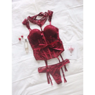 Regal Elegant Lace Maroon Red Lingerie Set Fetish Kink Intimate Underwear Brasier Bra