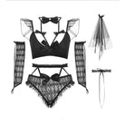 Elegant Lace Veiled Bridal Lingerie Set in Black or White - Cosparty
