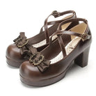 Elegant Lolita Block-Heeled Shoes with Bow Embellishments - Brown / 4 - Shoes