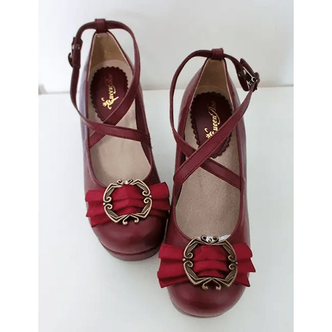Elegant Lolita Block - Heeled Shoes with Bow Embellishments - Cosparty
