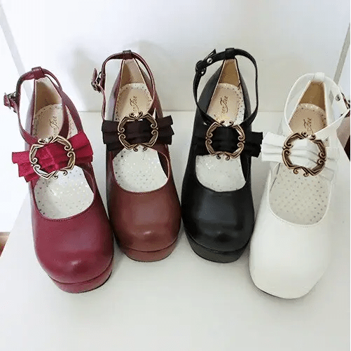 Elegant Lolita Block - Heeled Shoes with Bow Embellishments - Cosparty