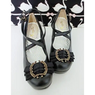 Elegant Lolita Block-Heeled Shoes with Bow Embellishments - Shoes