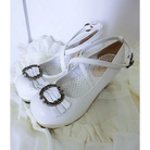 Elegant Lolita Block-Heeled Shoes with Bow Embellishments - White / 4 - Shoes