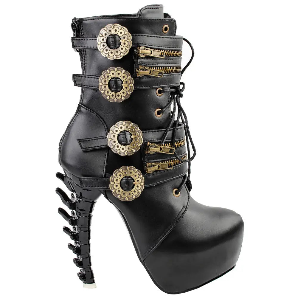 Elegant Steampunk Boots with Clockwork Wheels and Brass Accents - boots