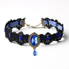 Elegant Victorian Style Choker Necklace with Gold Hardware - Blue - Necklace