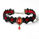 Elegant Victorian Style Choker Necklace with Gold Hardware - Red - Necklace