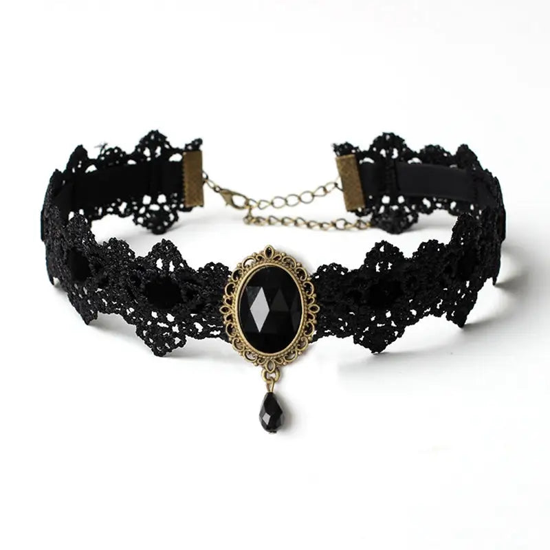 Elegant Victorian Style Choker Necklace with Gold Hardware - Necklace