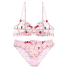 Pink Cherry Lingerie Set Bra & Panties Sexy Underwear Embroidered