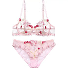 Embroidered Chiffon Lace Cherry Bra and Panty Set - Cosparty