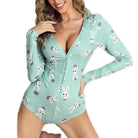 Emerald Green Bunny Rabbit Print Long - Sleeve Romper for Kids - Cosparty