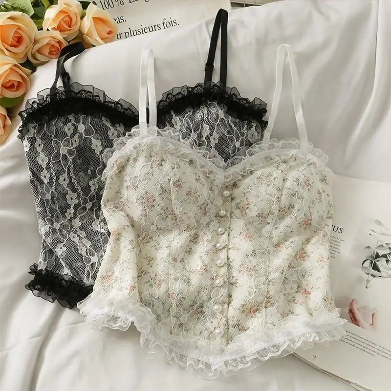 Ethereal Floral Camisole Inspired by Vintage French Film Elegance - shirt