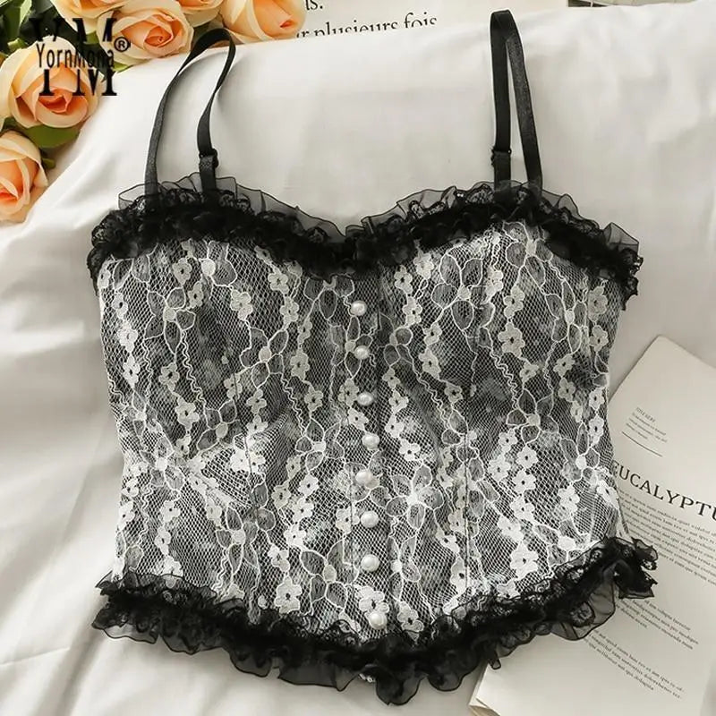French Floral Camisole - Black - belly shirt, shirts, crop, crop top