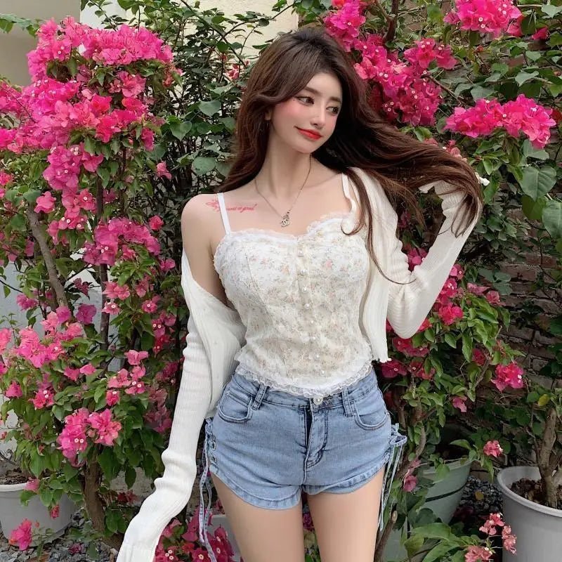 Ethereal Floral Camisole Inspired by Vintage French Film Elegance - Cosparty