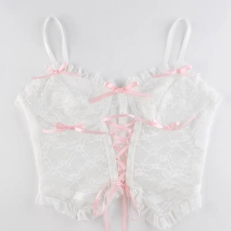 Ethereal Lace and Ribbon Bustier Crop Top - Cosparty