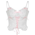 Ethereal Lace and Ribbon Bustier Crop Top - S - top