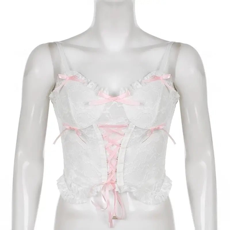 Ethereal Lace and Ribbon Bustier Crop Top - Cosparty