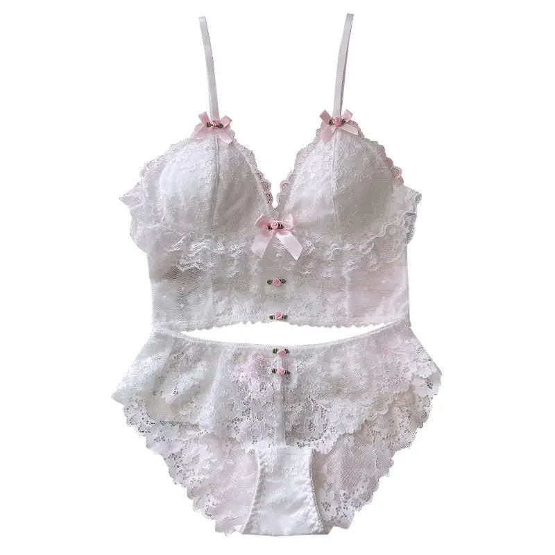 Ethereal Lace and Rosebud Bustier Crop Top - top