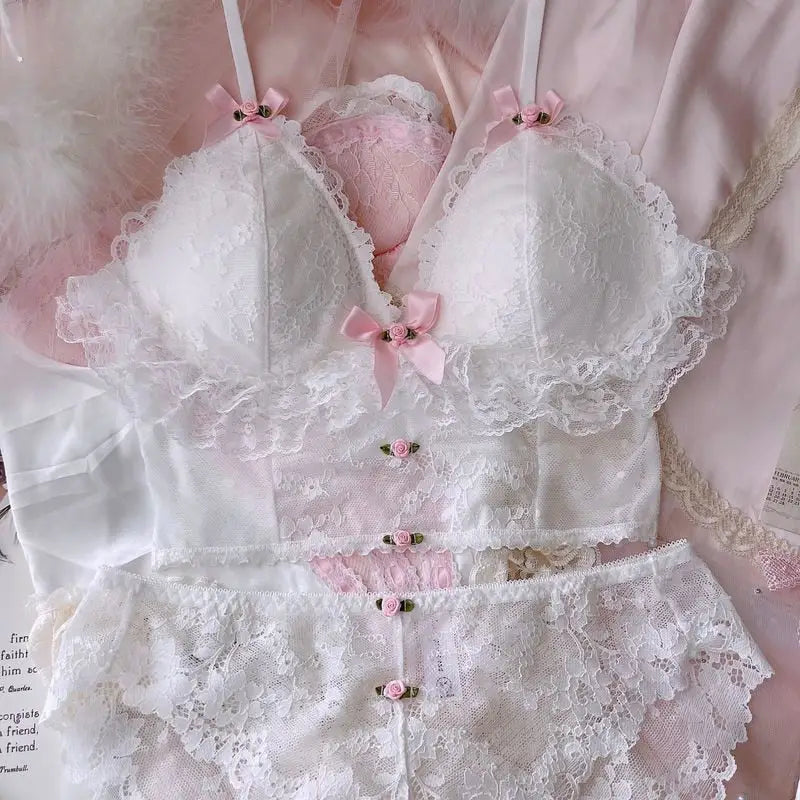 Ethereal Lace and Rosebud Bustier Crop Top - top