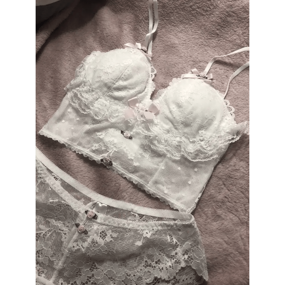 Ethereal Lace and Rosebud Bustier Crop Top - Cosparty