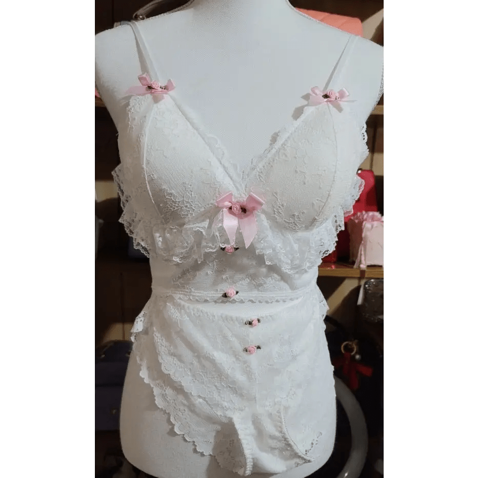 Ethereal Lace and Rosebud Bustier Crop Top - Cosparty