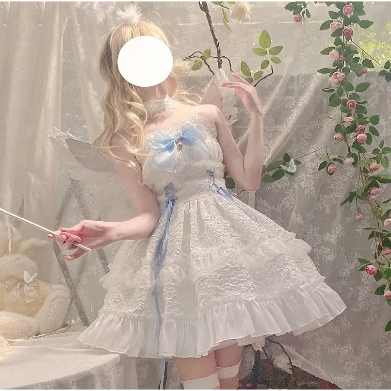 Ethereal Princess Lace Dress with Ruffles and Bows - dress