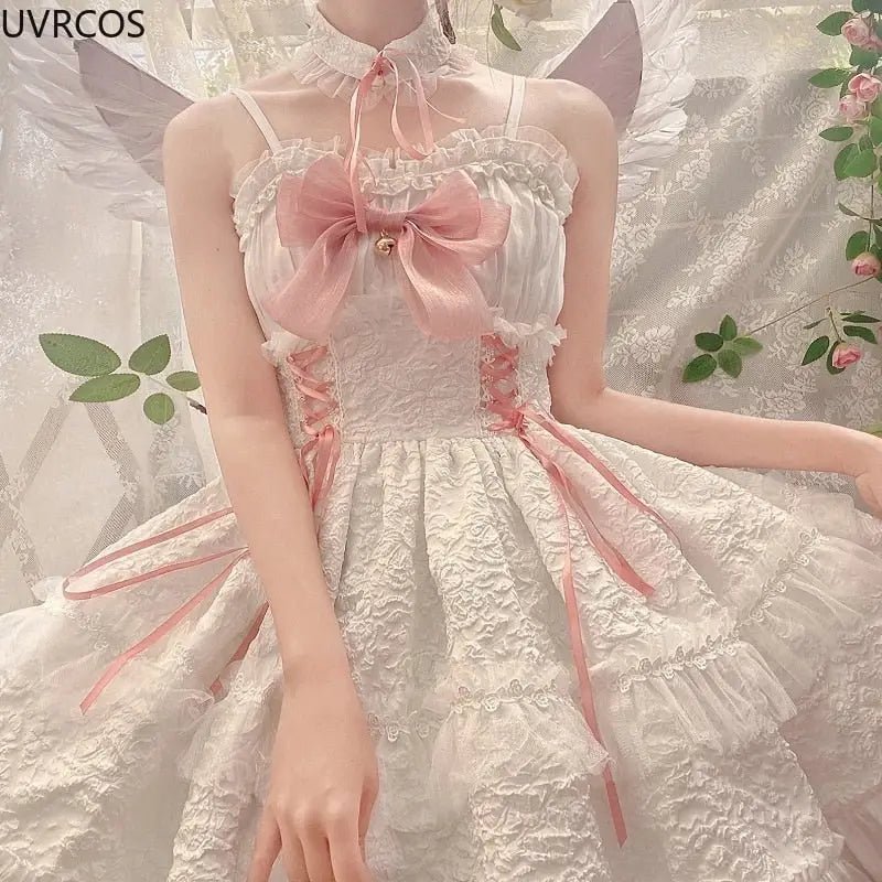 Ethereal Princess Lace Dress with Ruffles and Bows - Cosparty