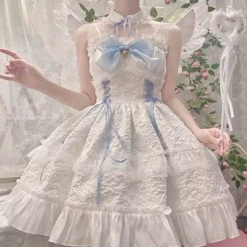 Ethereal Princess Lace Dress with Ruffles and Bows - dress