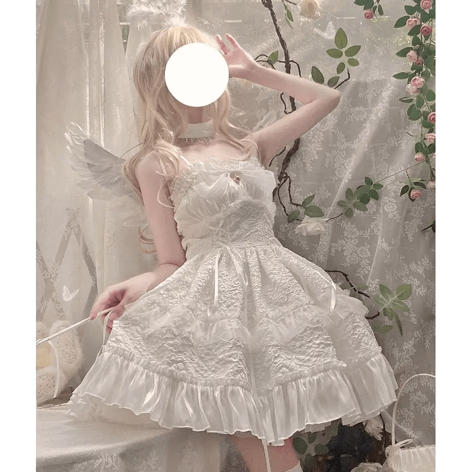 Ethereal Princess Lace Dress with Ruffles and Bows - Cosparty
