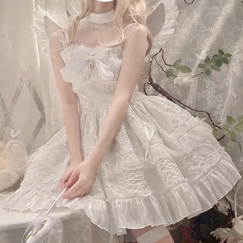 Ethereal Princess Lace Dress with Ruffles and Bows - Cosparty