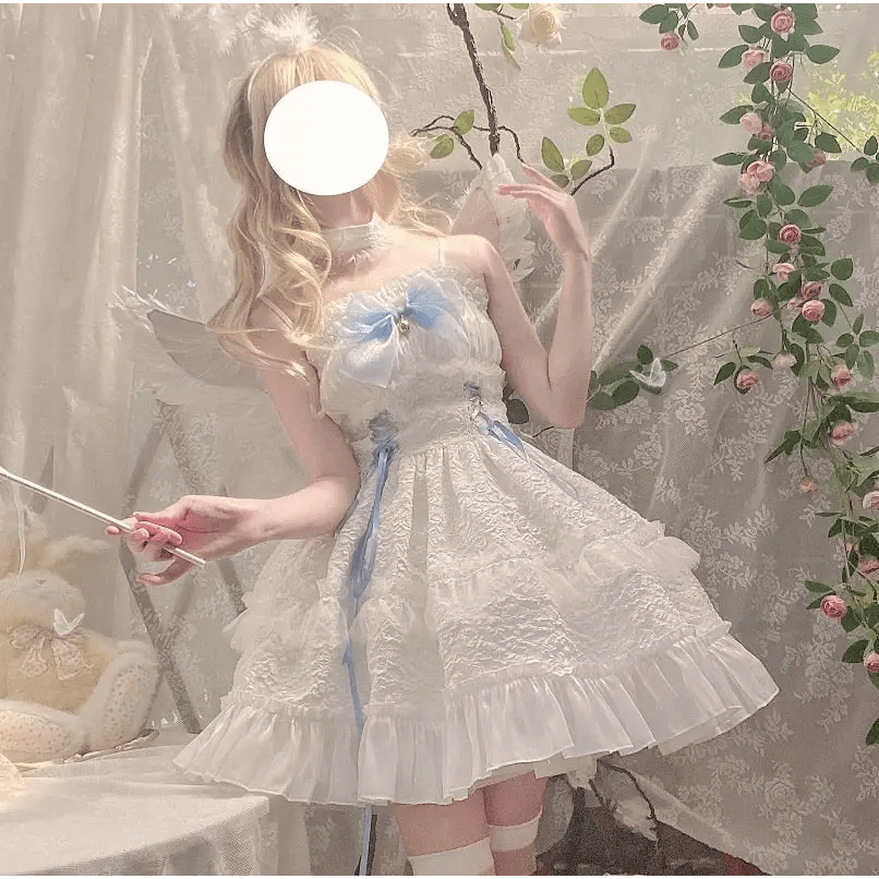 Ethereal Princess Lace Dress with Ruffles and Bows - Cosparty