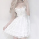 Ethereal White Lace Dress with Ruffles and Bows for a Fairy-Tale Look - Dress