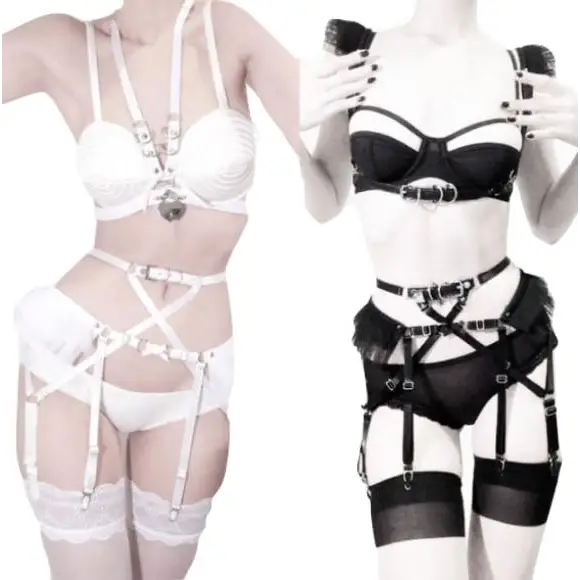 Exquisite Bondage Style Lingerie Set with Garters and Harnesses Included - lingerie