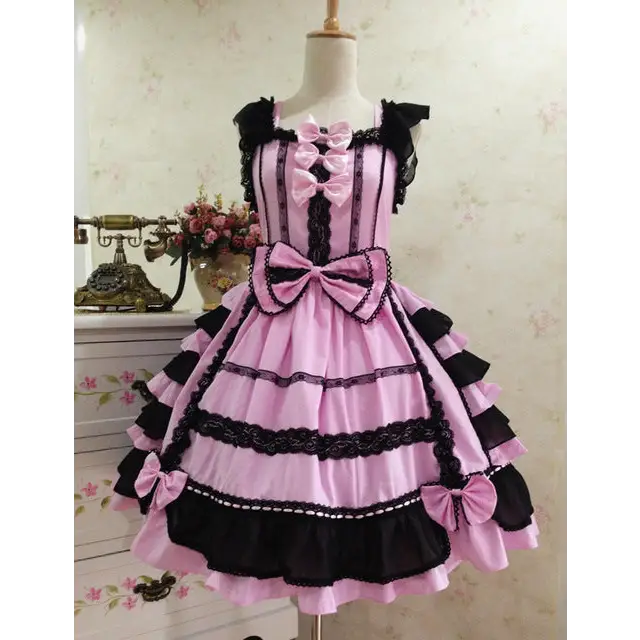 Exquisite Royal Victorian Lolita Dress with Luxurious Detailing - Black & Pink / S - Dress