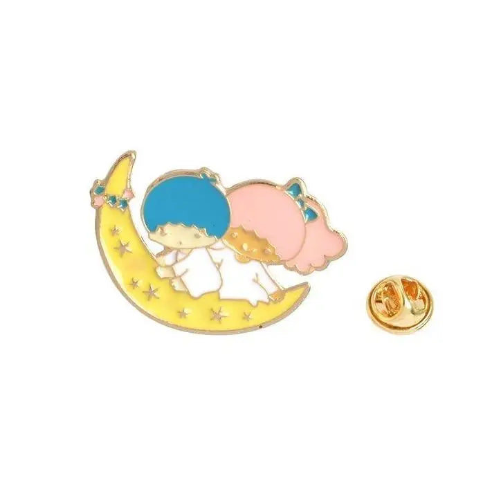 Exquisite Twin Star Enamel Pin with Starry Moon Design - Pin