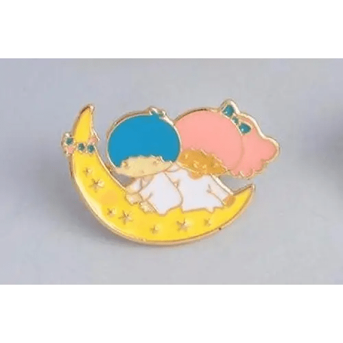 Exquisite Twin Star Enamel Pin with Starry Moon Design - Cosparty