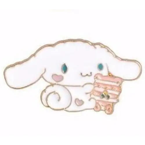 Exquisite White Cinnamoroll Puppy Enamel Pin with Pink Cake Design - Pin