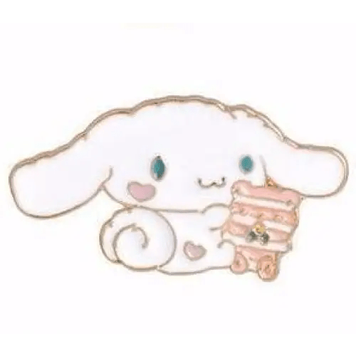 Exquisite White Cinnamoroll Puppy Enamel Pin with Pink Cake Design - Cosparty