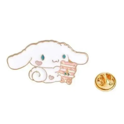 Exquisite White Cinnamoroll Puppy Enamel Pin with Pink Cake Design - Pin