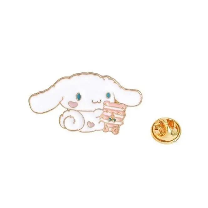 Exquisite White Cinnamoroll Puppy Enamel Pin with Pink Cake Design - Cosparty