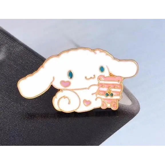 Exquisite White Cinnamoroll Puppy Enamel Pin with Pink Cake Design - Pin