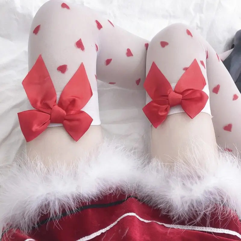 Fabulous Heart Stockings with Silky Red Ribbons - stockings