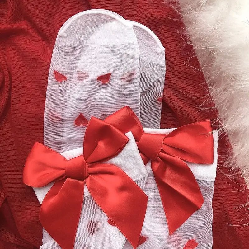 Fabulous Heart Stockings with Silky Red Ribbons - Cosparty