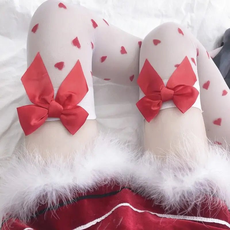 Fabulous Heart Stockings with Silky Red Ribbons - Cosparty