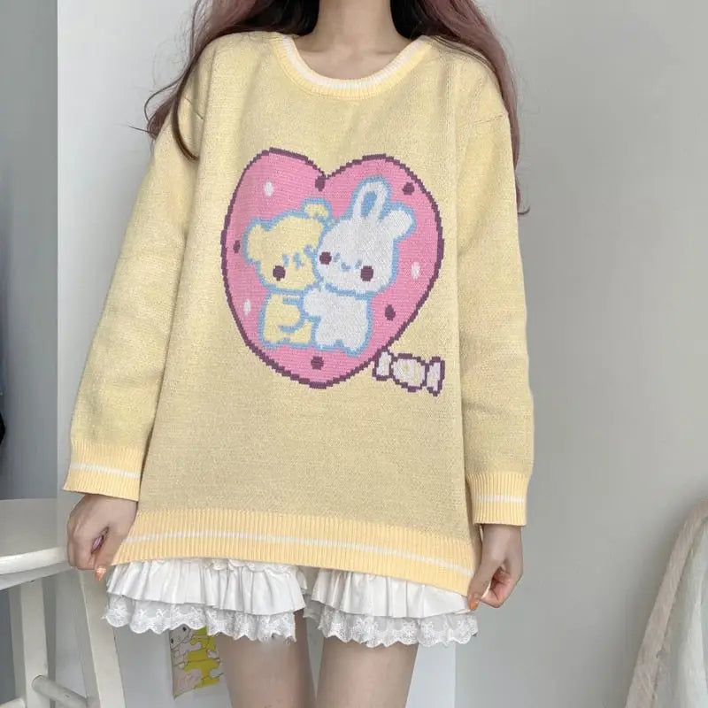 Bunny Friends Knit Crewneck - bunny, bunny ears, bunny rabbit, bunny rabbits, crew neck sweater Cosparty