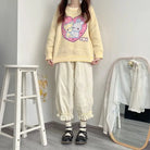 Fairy Kei Bunny Knit Pullover Sweater in Pink and Yellow 58cm Length - sweater