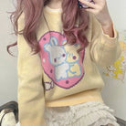 Fairy Kei Bunny Knit Pullover Sweater in Pink and Yellow, 58cm Length - Cosparty