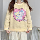 Fairy Kei Bunny Knit Pullover Sweater in Pink and Yellow, 58cm Length - Cosparty