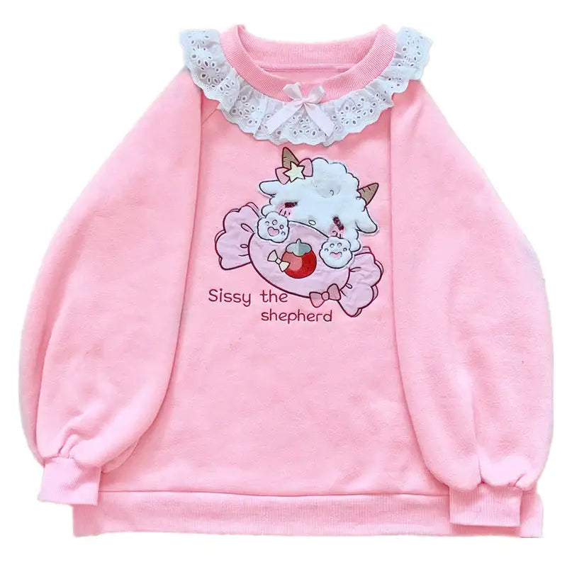 Fairy Kei Collared Bunny Sheep Cardigan Sweater in Pastel Kawaii Style - sweatshirt